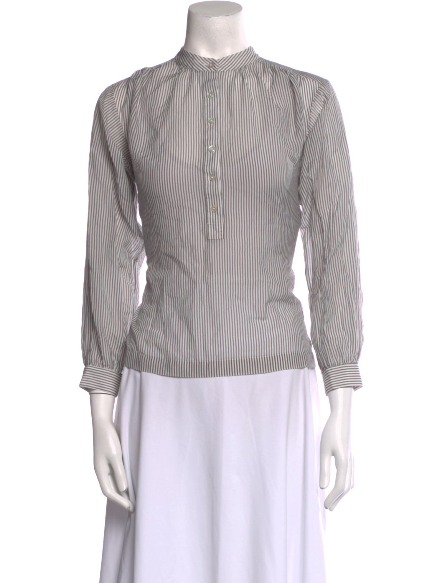 DÔEN Striped Mock Neck Blouse