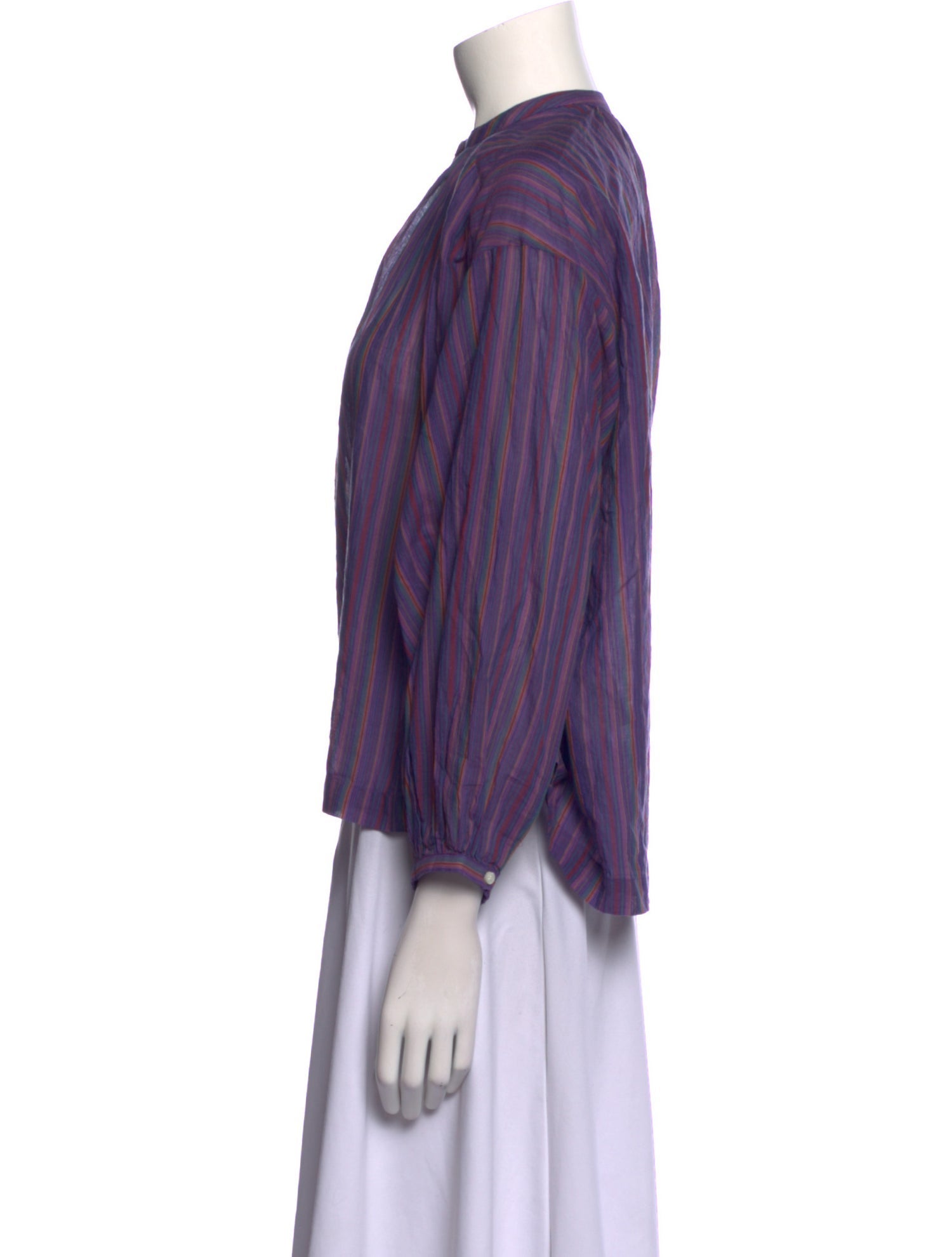 DÔEN Striped Mock Neck Button-Up Top