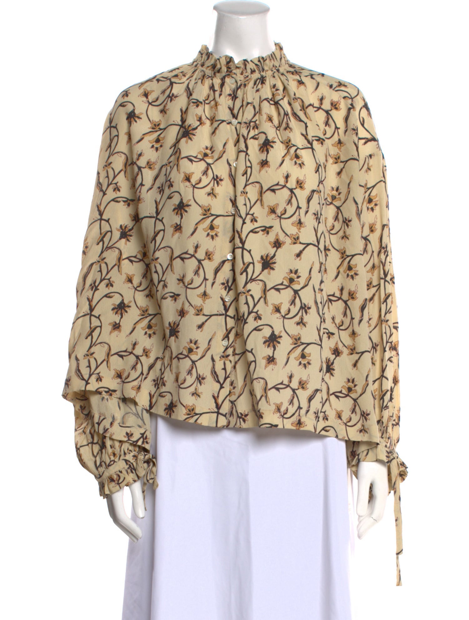 DÔEN Floral Print Mock Neck Blouse