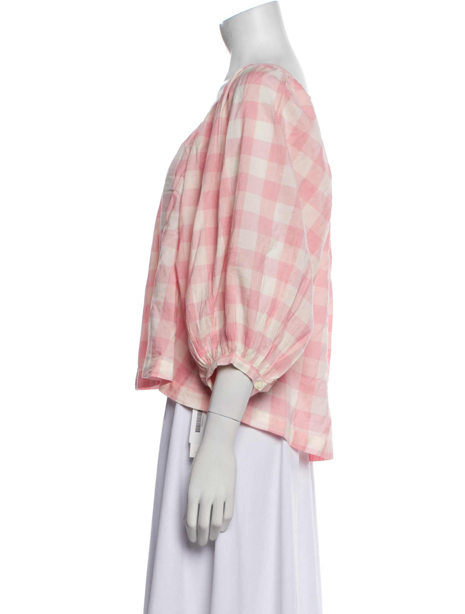 DÔEN Plaid Print Scoop Neck Button-Up Top