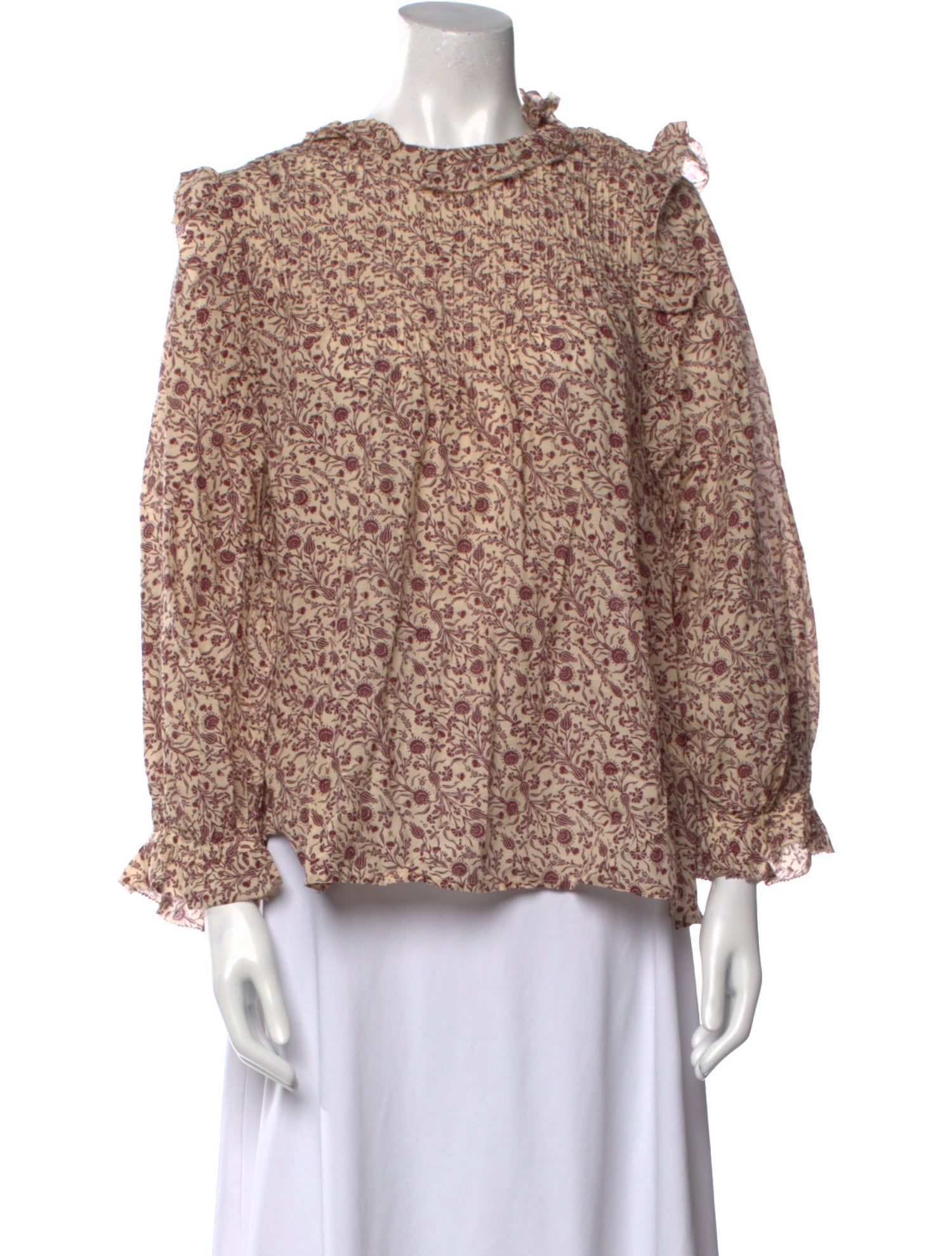 DÔEN Floral Print Mock Neck Blouse