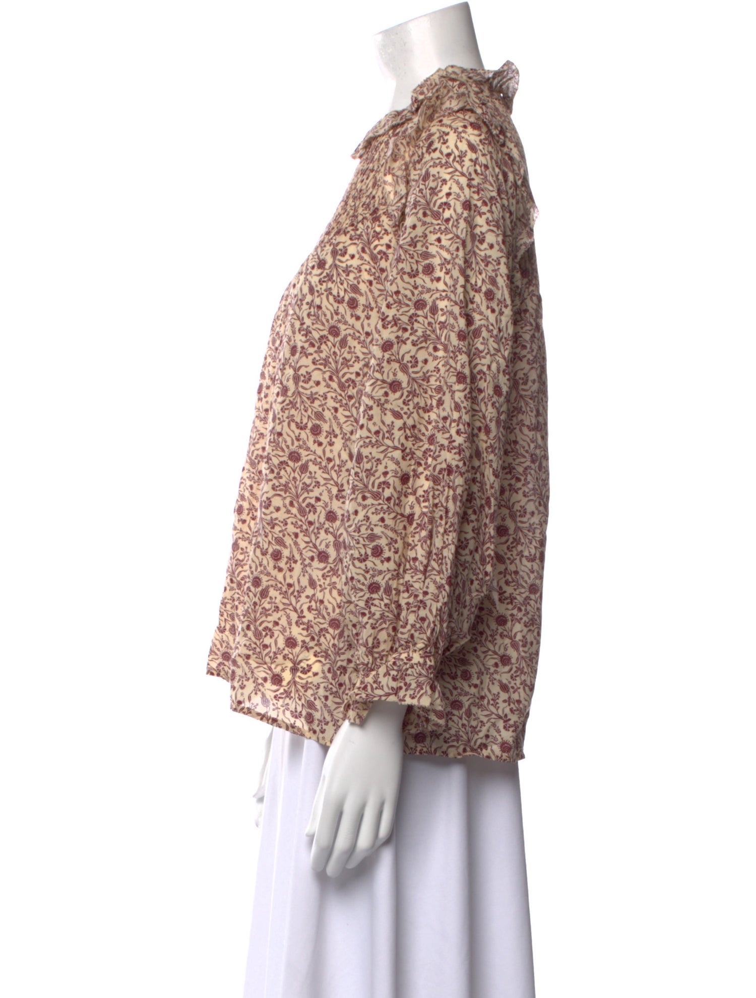 DÔEN Floral Print Mock Neck Blouse