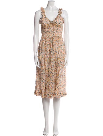 DÔEN Floral Print Midi Length Dress