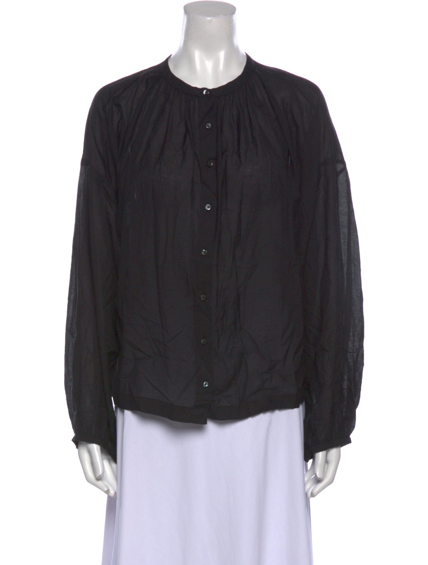 DÔEN Crew Neck Long Sleeve Button-Up Top