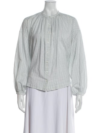 DÔEN Plaid Print Mock Neck Button-Up Top