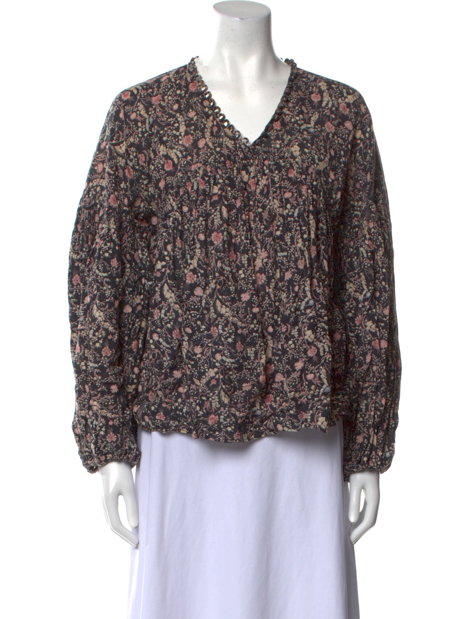 DÔEN Printed V-Neck Blouse