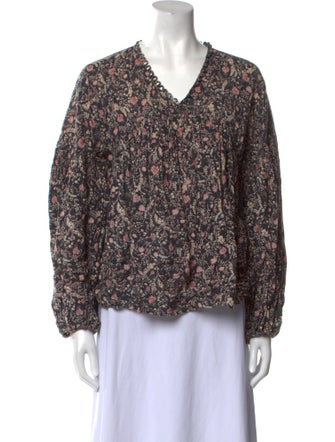 DÔEN Printed V-Neck Blouse