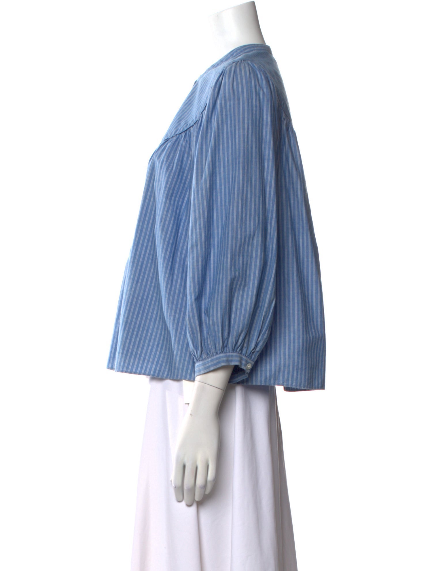 DÔEN Striped Crew Neck Button-Up Top
