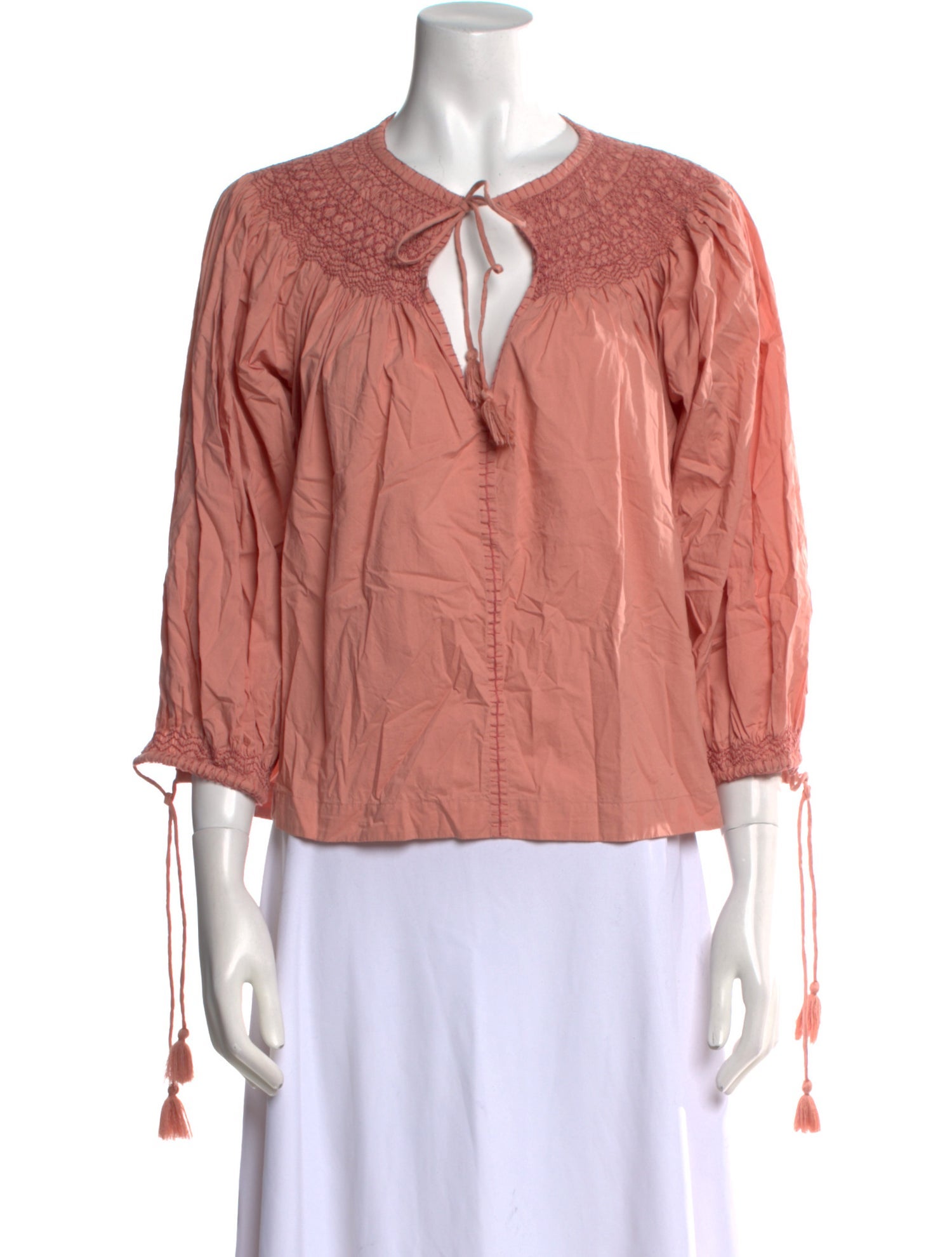 DÔEN Tie Neck Three-Quarter Sleeve Blouse