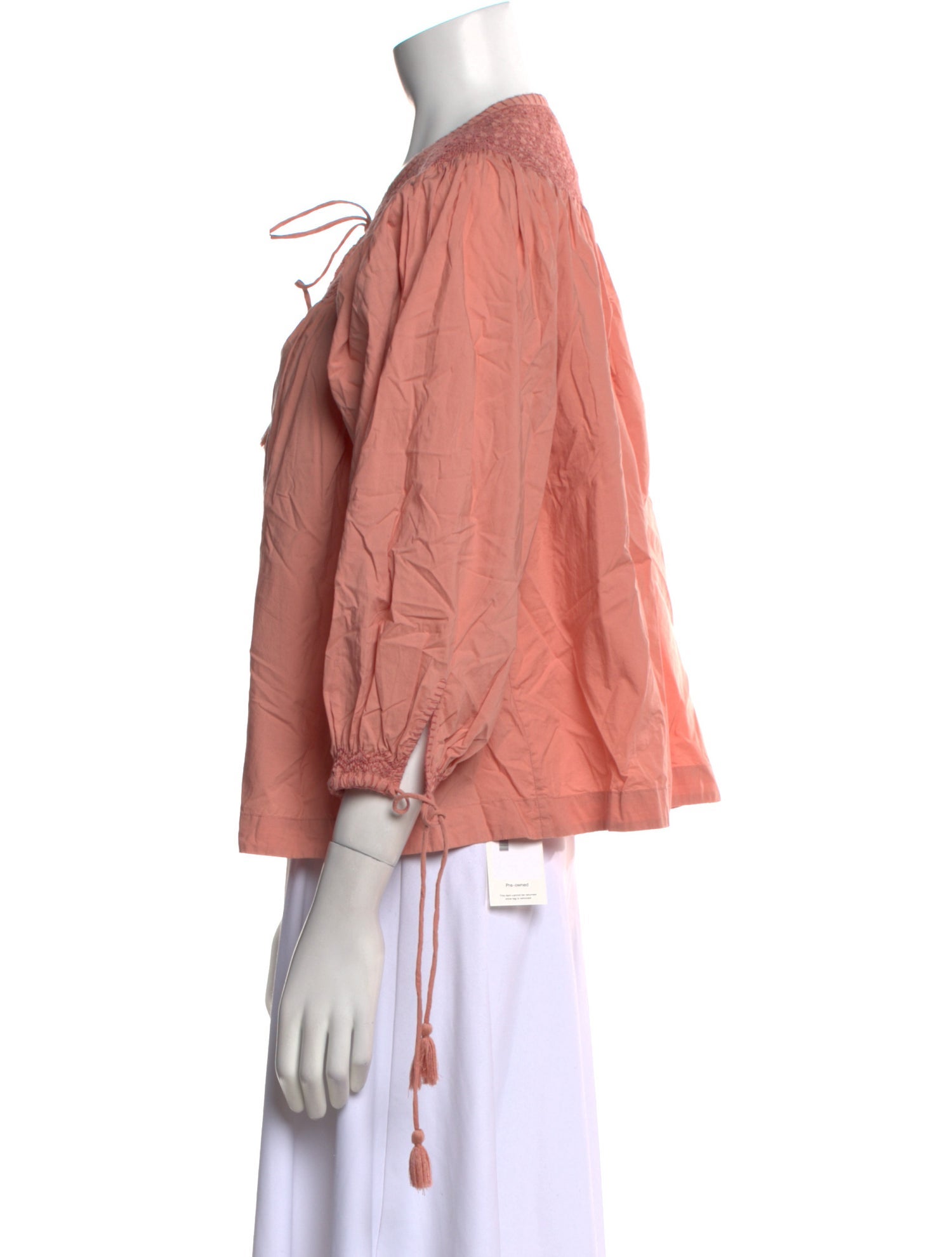 DÔEN Tie Neck Three-Quarter Sleeve Blouse