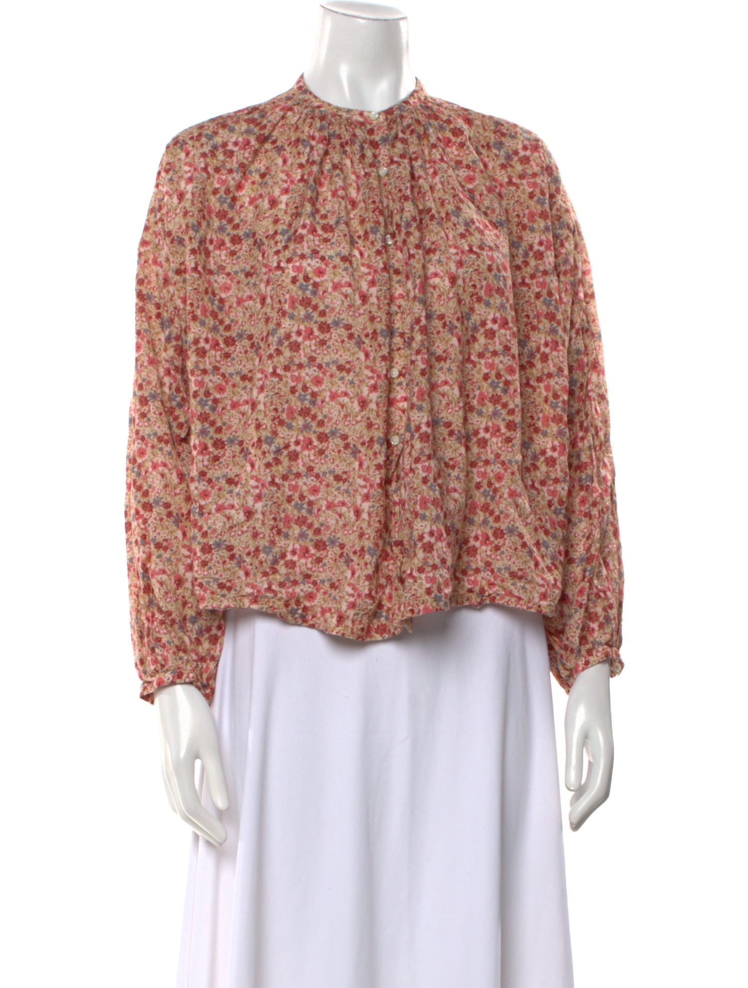 DÔEN Floral Print Mock Neck Blouse