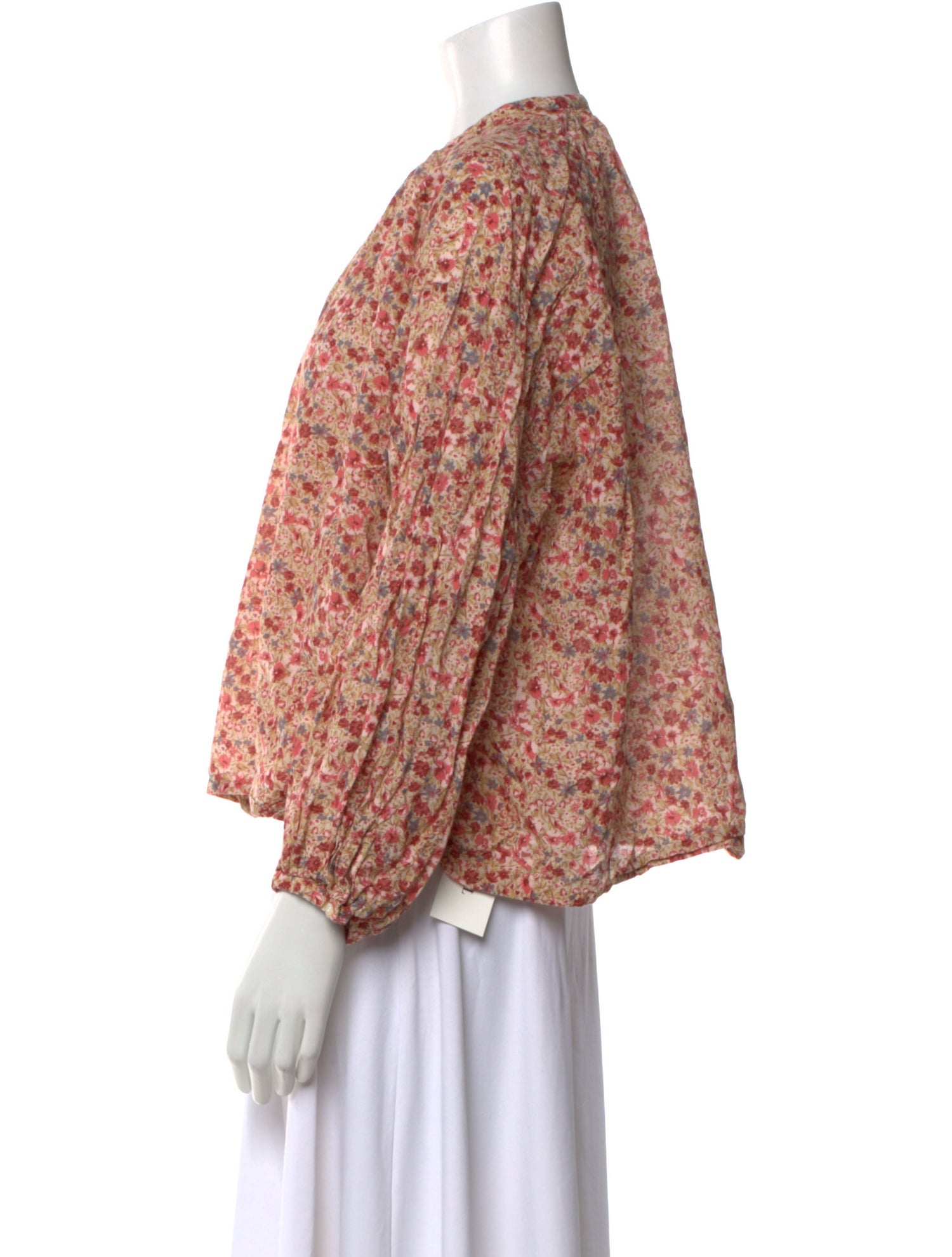 DÔEN Floral Print Mock Neck Blouse