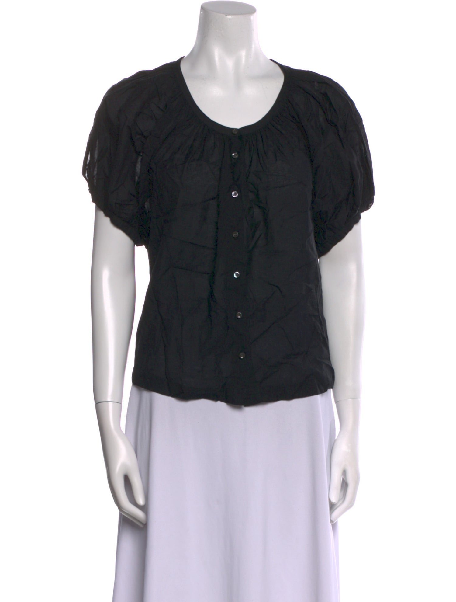 DÔEN Scoop Neck Short Sleeve Button-Up Top
