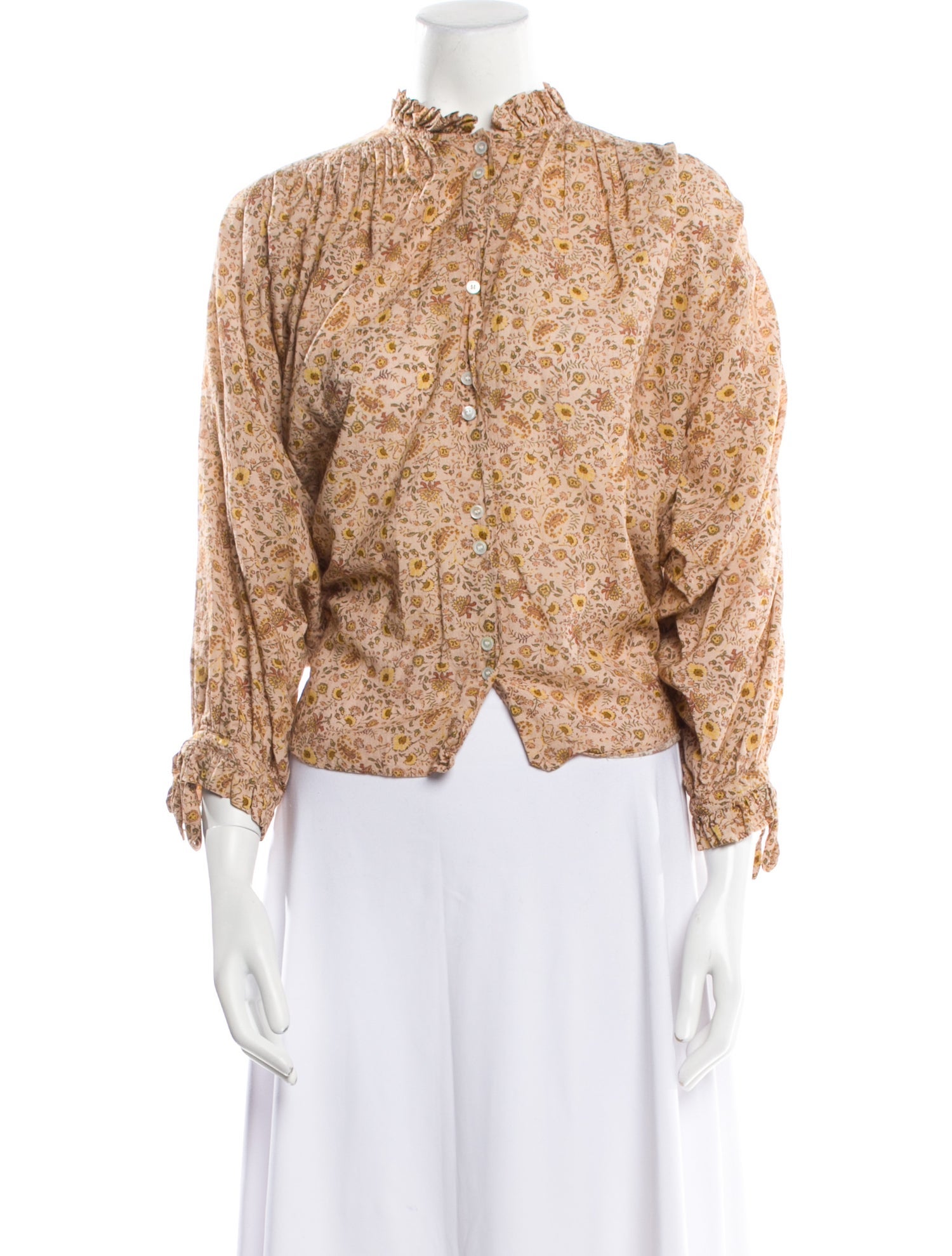 DÔEN Floral Print Mock Neck Blouse