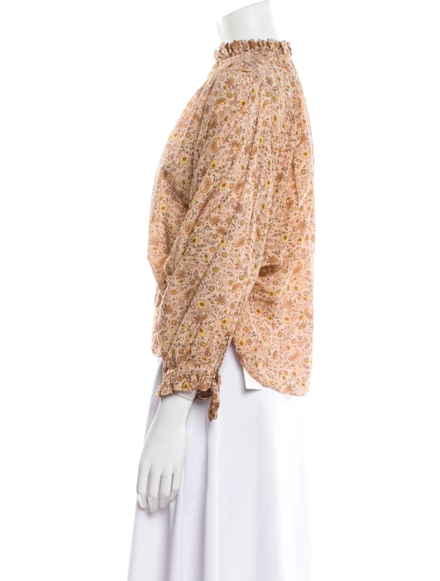 DÔEN Floral Print Mock Neck Blouse