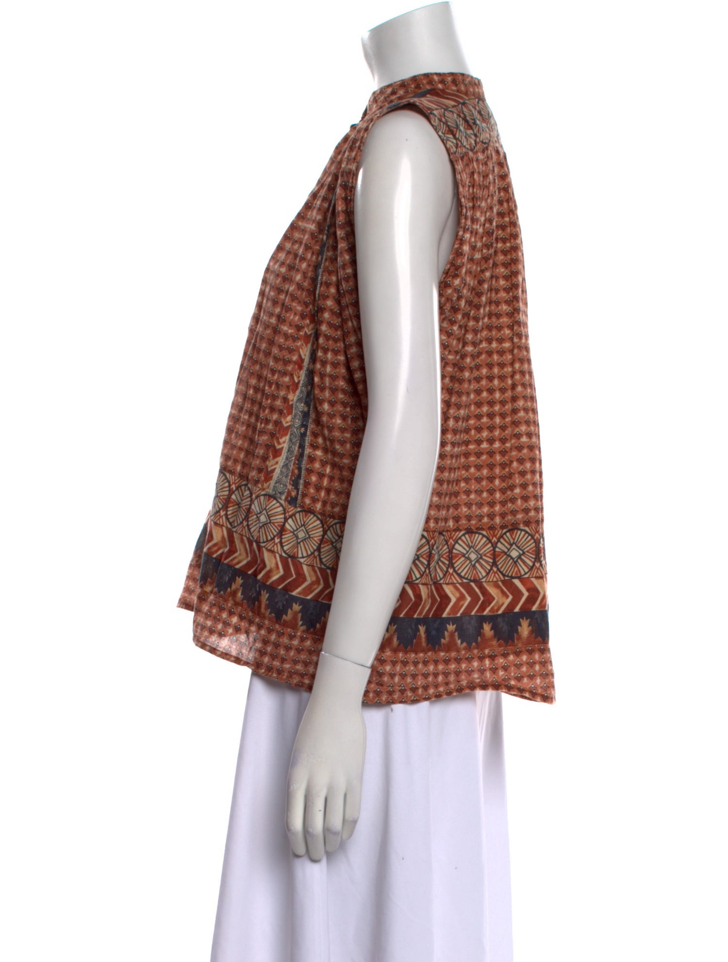 DÔEN Plaid Print Mock Neck Blouse