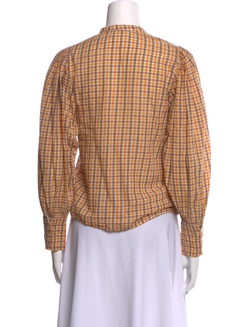 DÔEN Plaid Print Mock Neck Button-Up Top