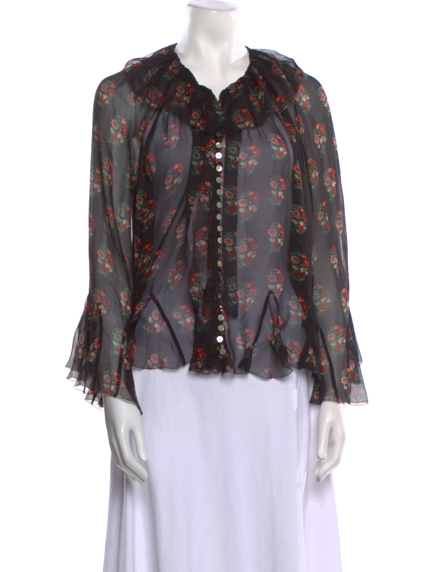 DÔEN Silk Floral Print Blouse