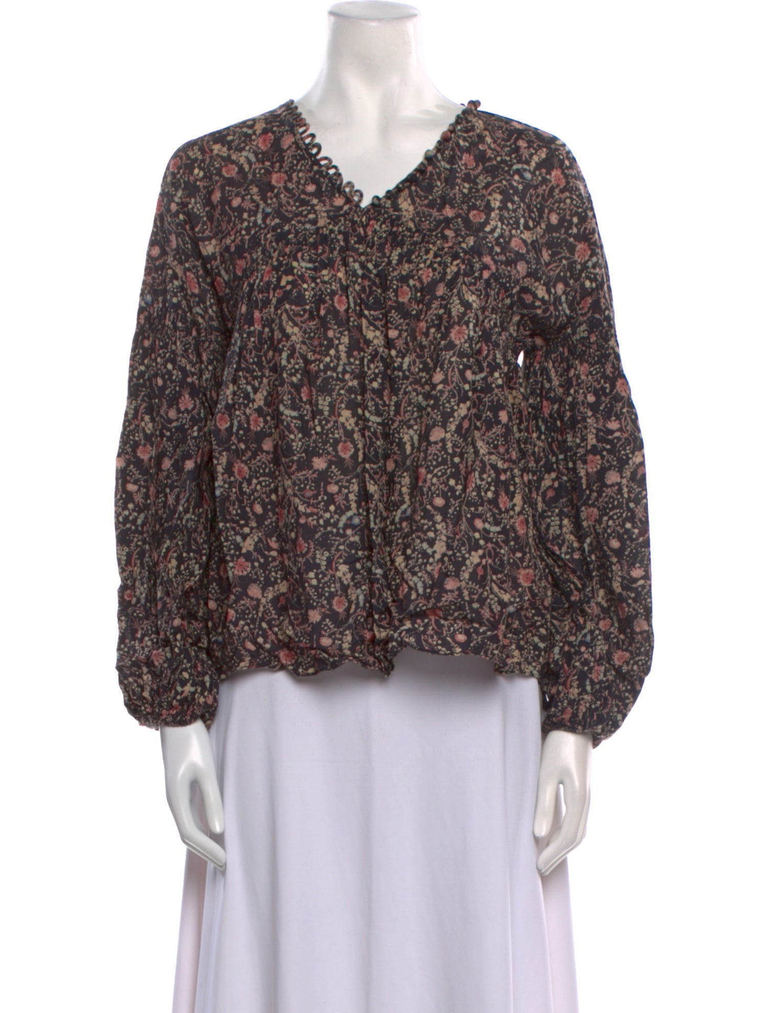 DÔEN Floral Print V-Neck Blouse