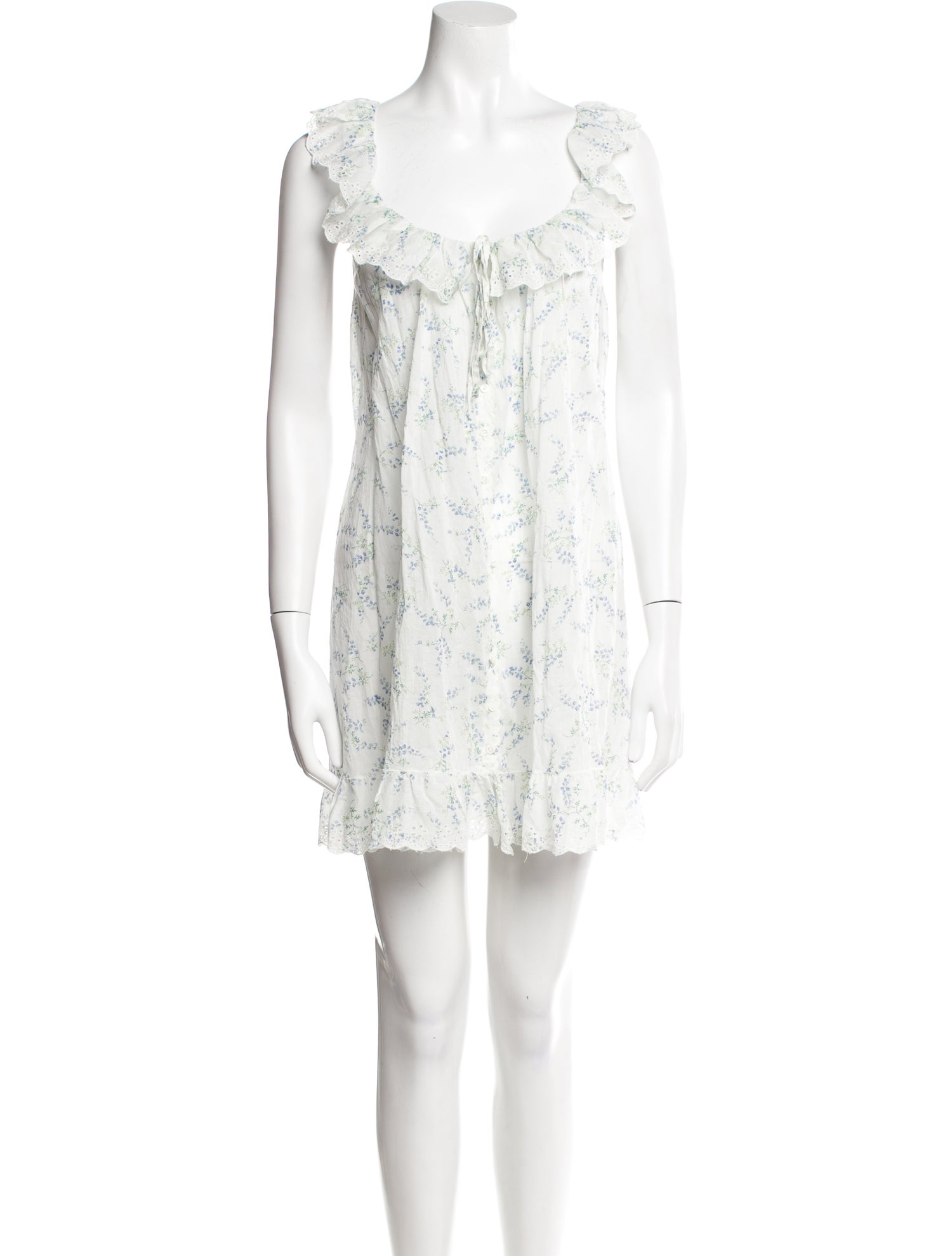 DÔEN Floral Print Ruffle Embellishment Nightgown