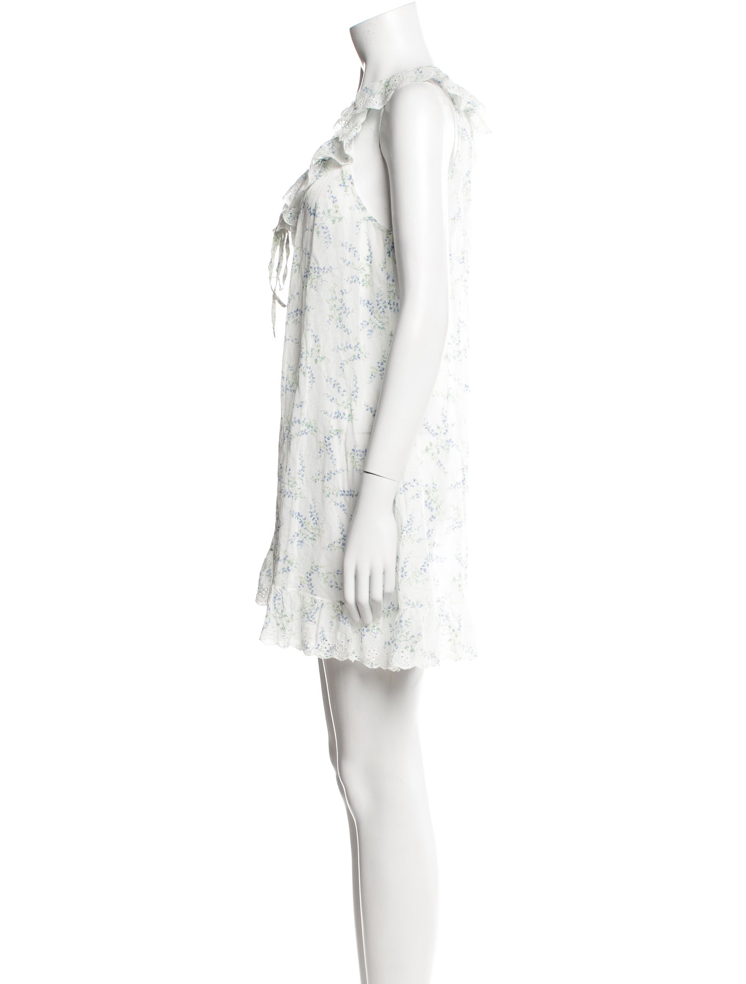 DÔEN Floral Print Ruffle Embellishment Nightgown