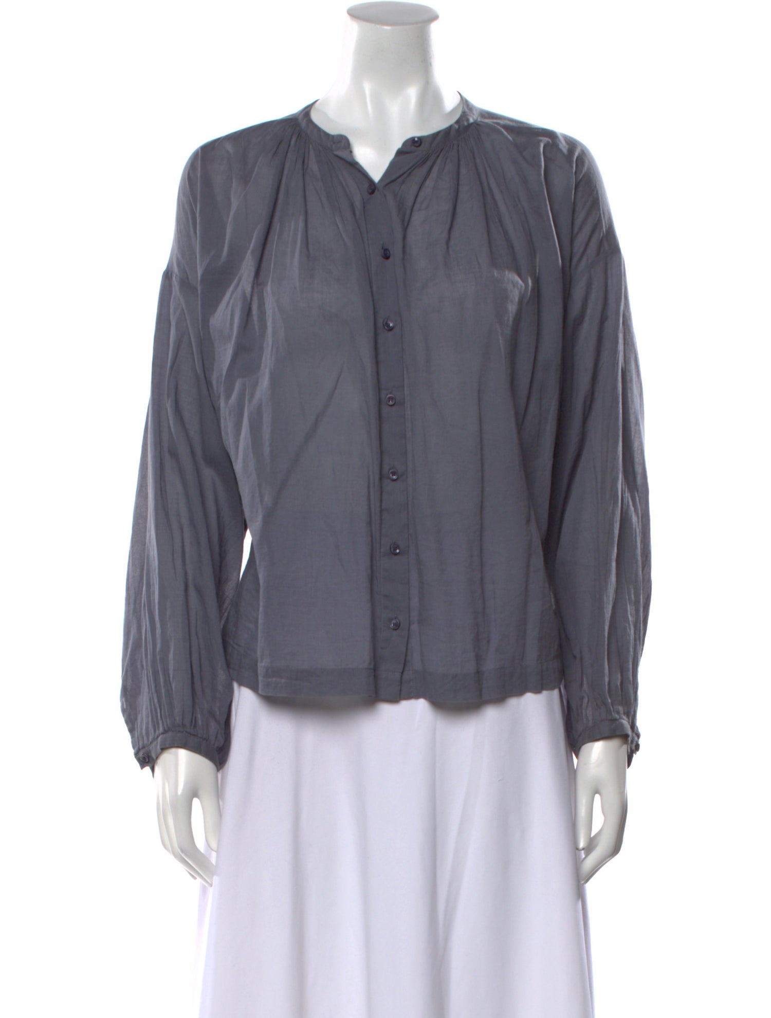 DÔEN Crew Neck Long Sleeve Button-Up Top