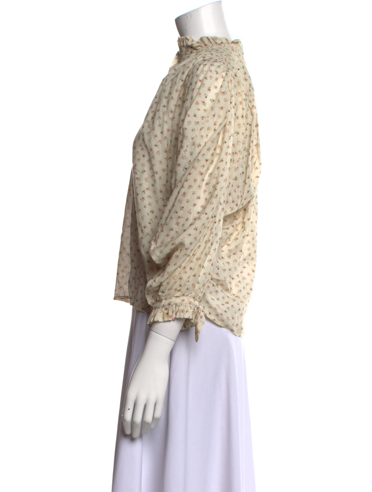 DÔEN Floral Print Mock Neck Crop Top