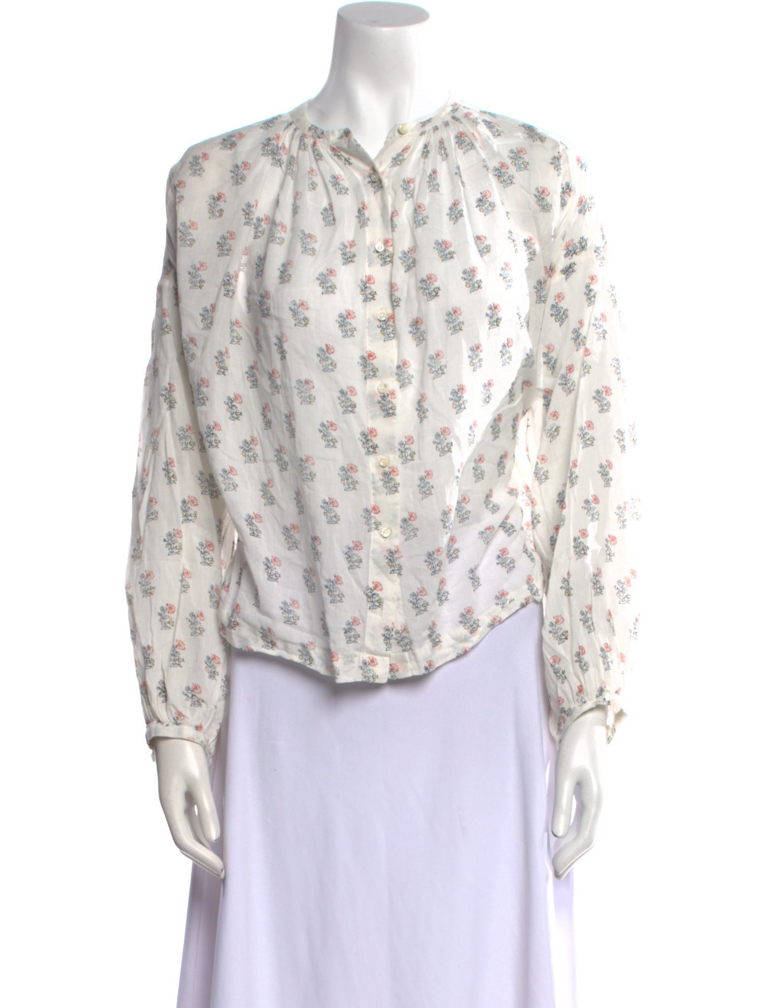 DÔEN Floral Print Mock Neck Blouse