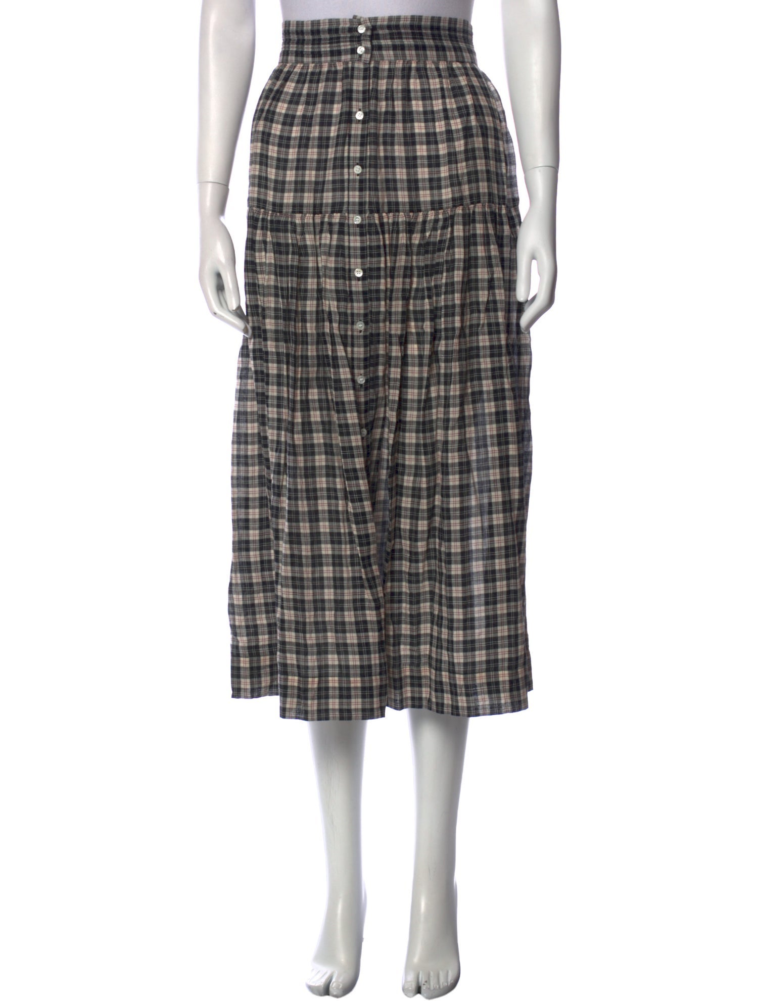 DÔEN Plaid Print Midi Length Skirt