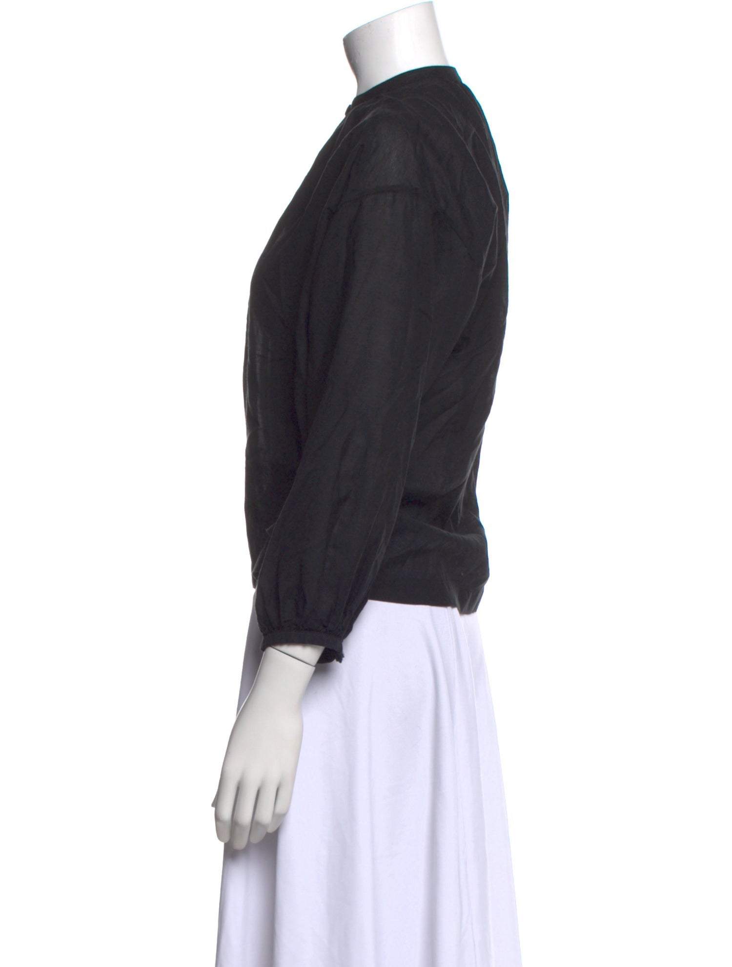 DÔEN Mock Neck Three-Quarter Sleeve Button-Up Top