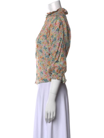 DÔEN Floral Print Mock Neck Button-Up Top