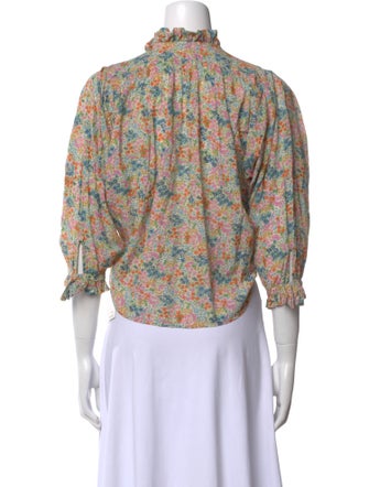 DÔEN Floral Print Mock Neck Button-Up Top
