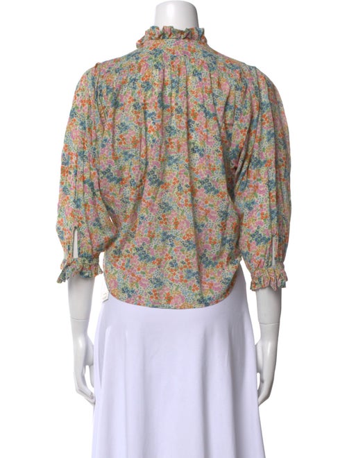 DÔEN Floral Print Mock Neck Button-Up Top