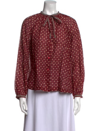 DÔEN Printed Tie Neck Blouse