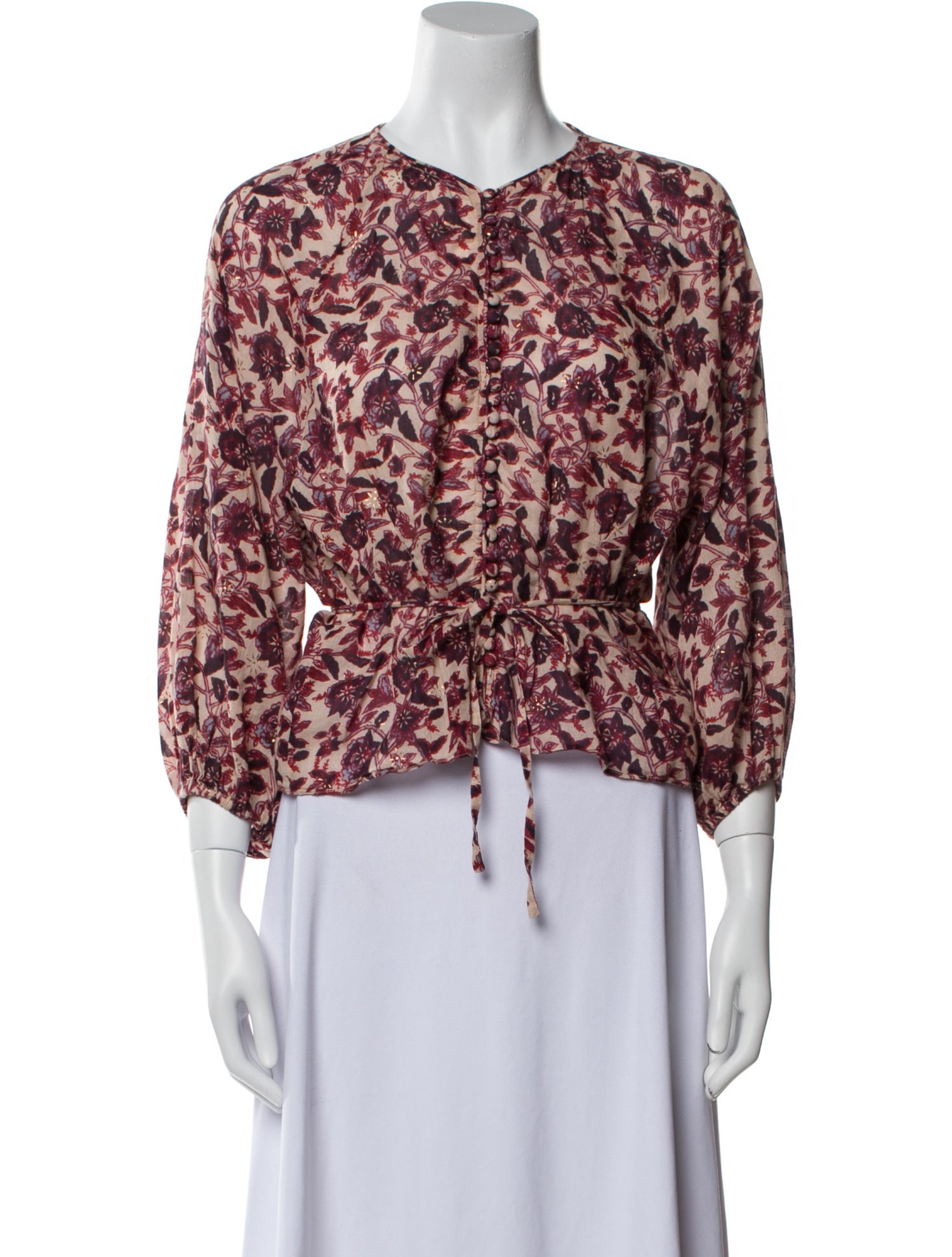 DÔEN Floral Print Crew Neck Blouse