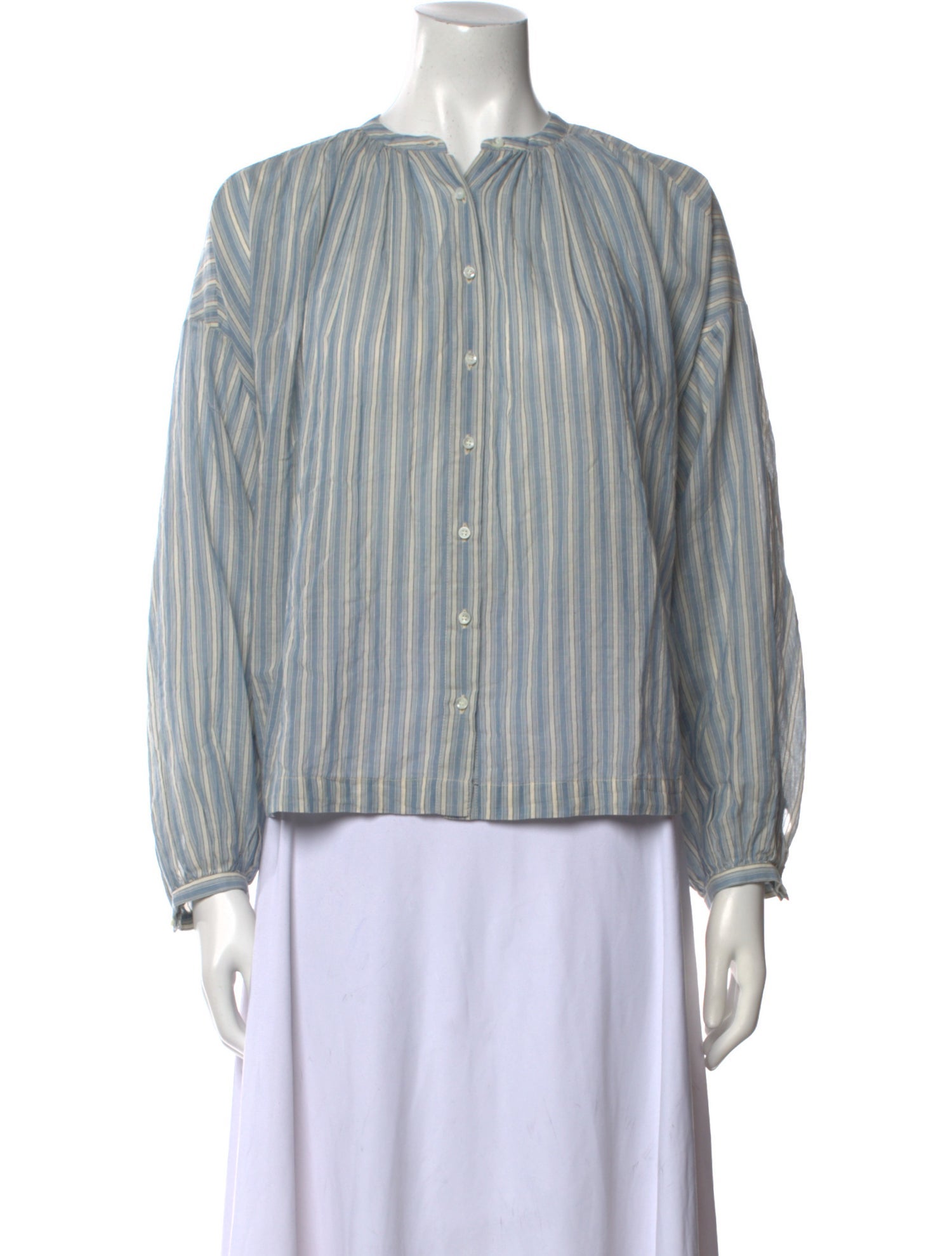 DÔEN Striped Mock Neck Blouse