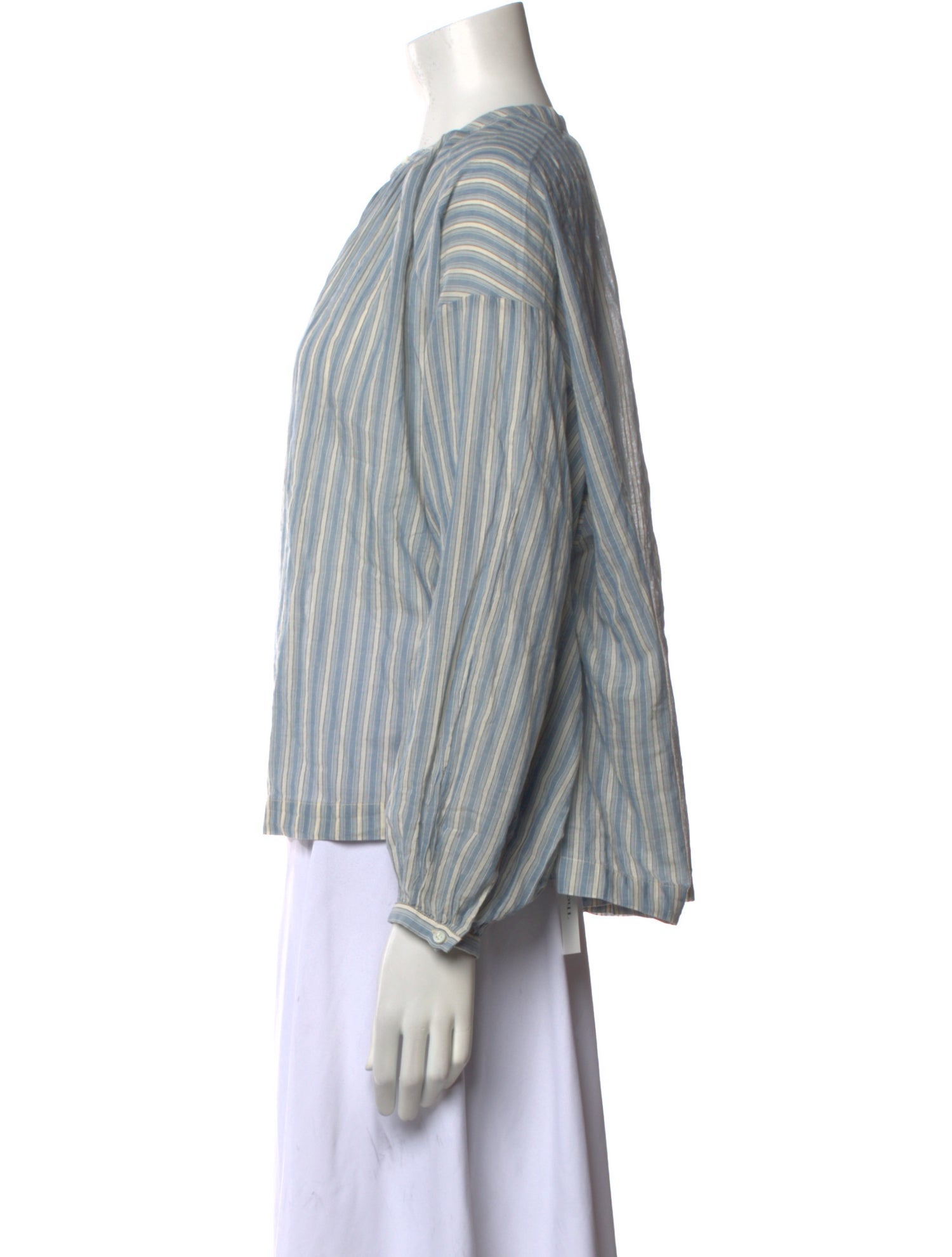 DÔEN Striped Mock Neck Blouse