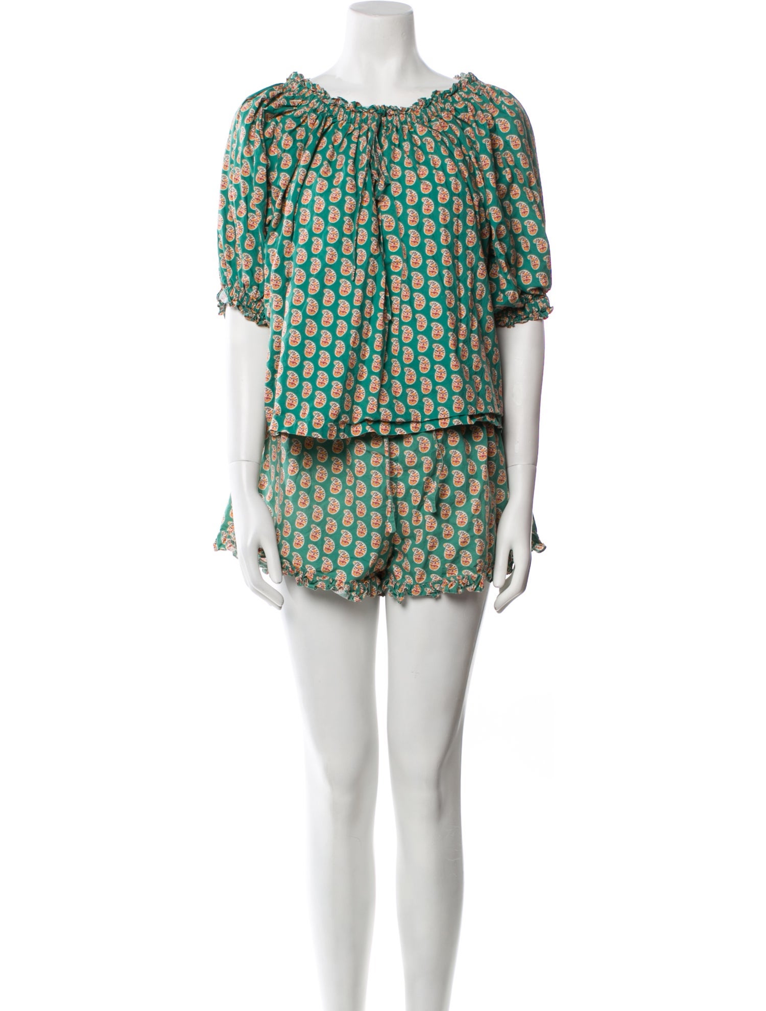 DÔEN Printed Ruffle Embellishment Short Set