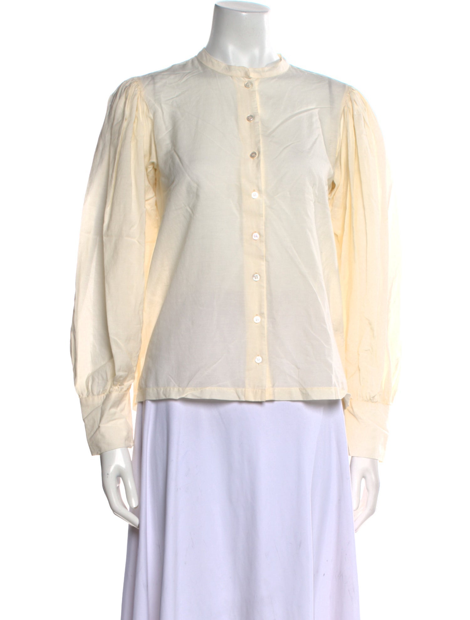 DÔEN Mock Neck Long Sleeve Button-Up Top