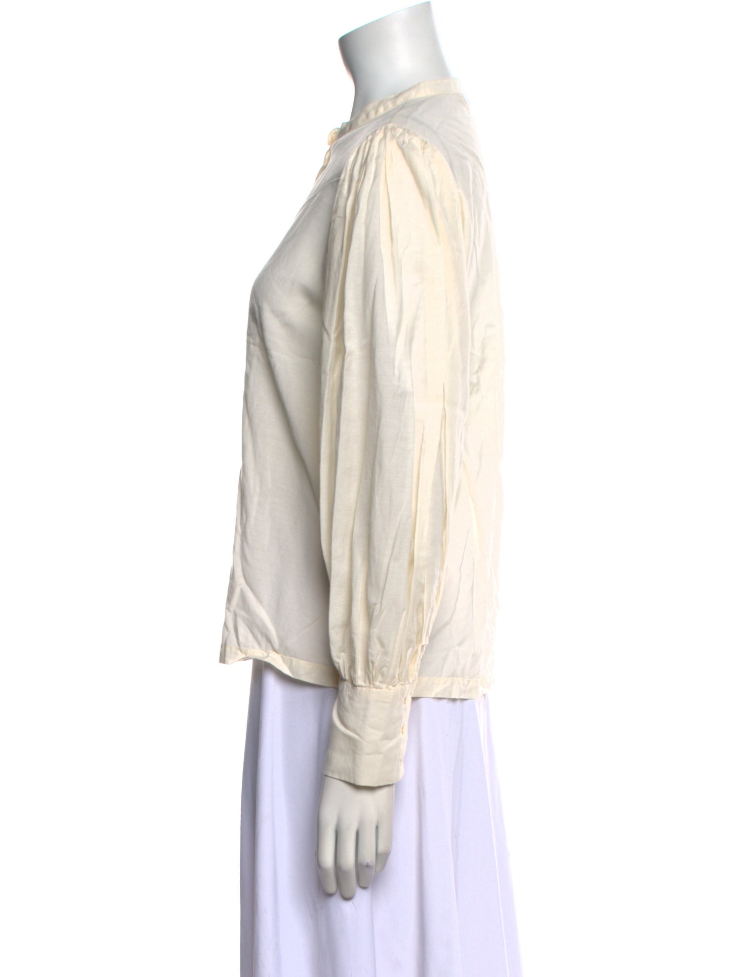 DÔEN Mock Neck Long Sleeve Button-Up Top