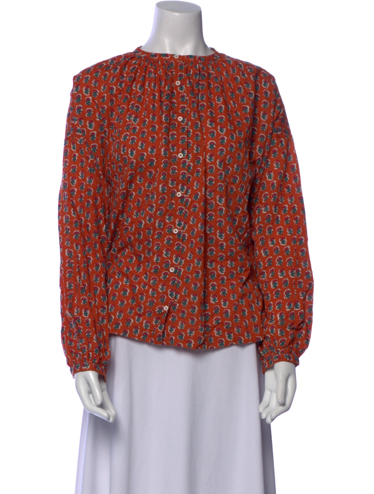 DÔEN Floral Print Bateau Neckline Blouse