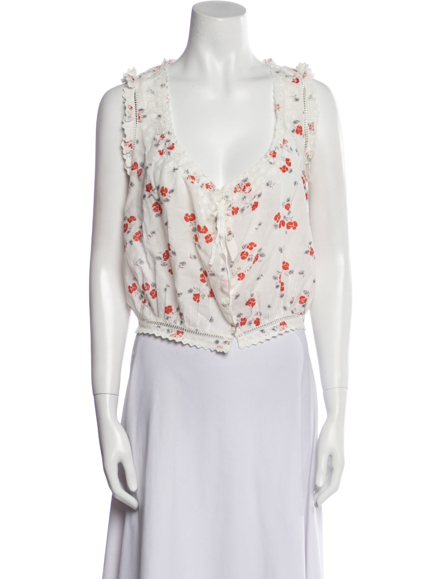 DÔEN Floral Print V-Neck Crop Top