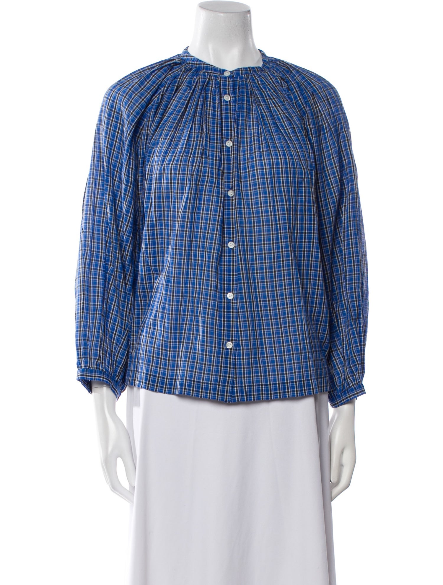 DÔEN Plaid Print Crew Neck Blouse w/ Tags