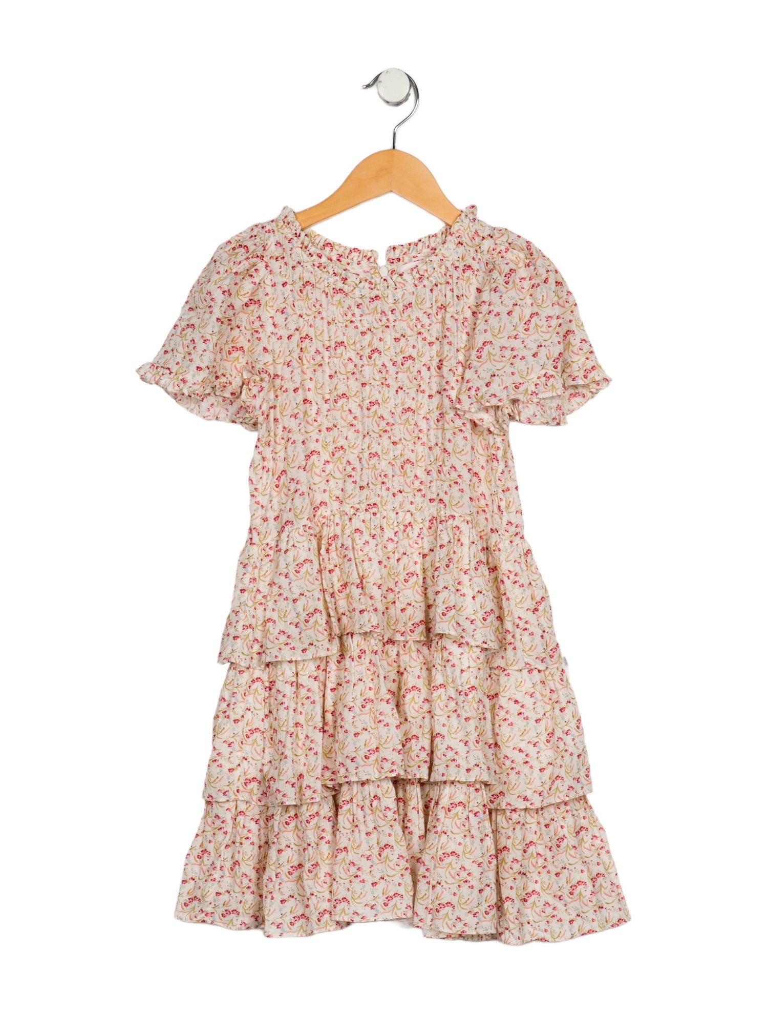 DÔEN Girls' Floral Print Ruffle Embellished Dress