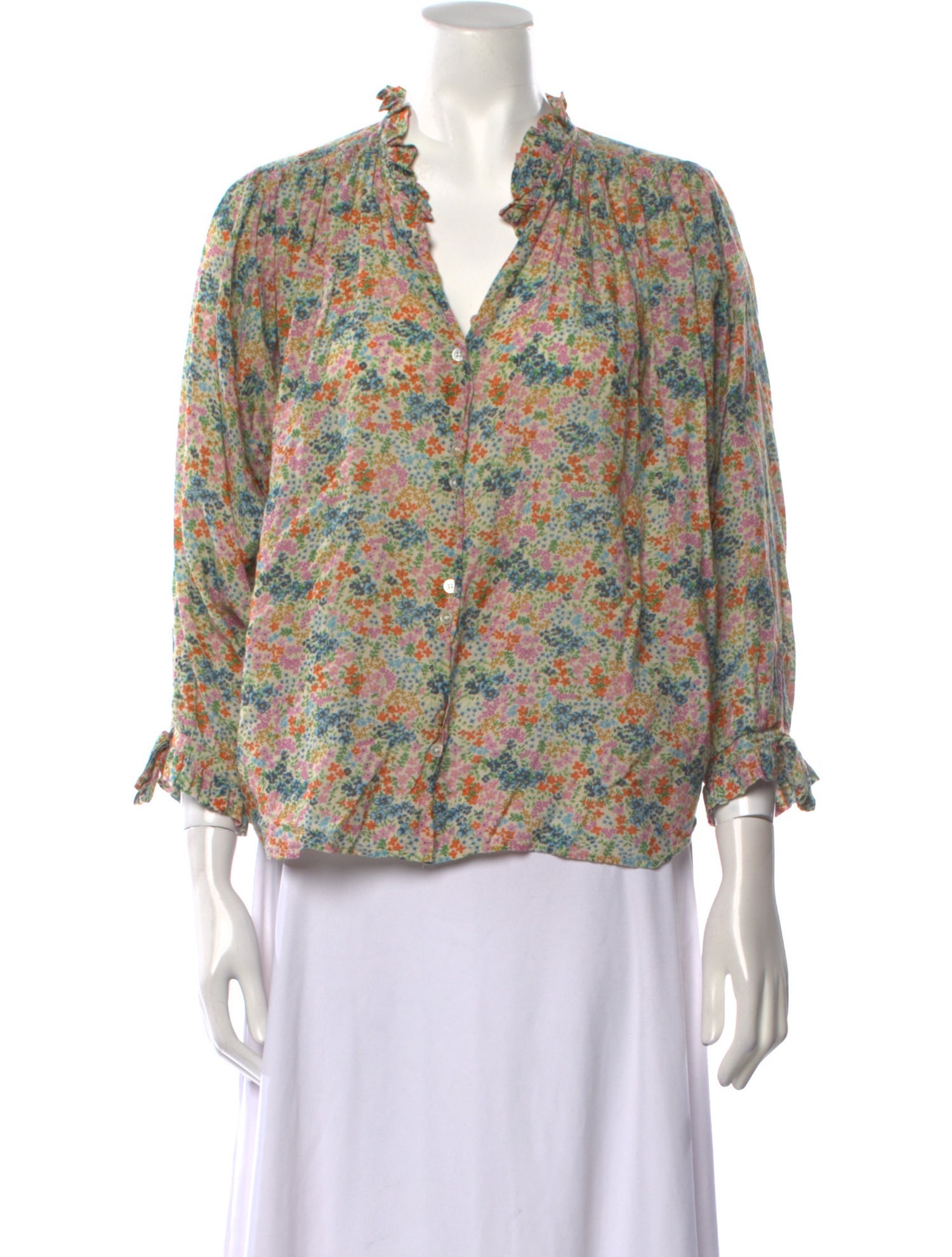DÔEN Floral Print V-Neck Blouse