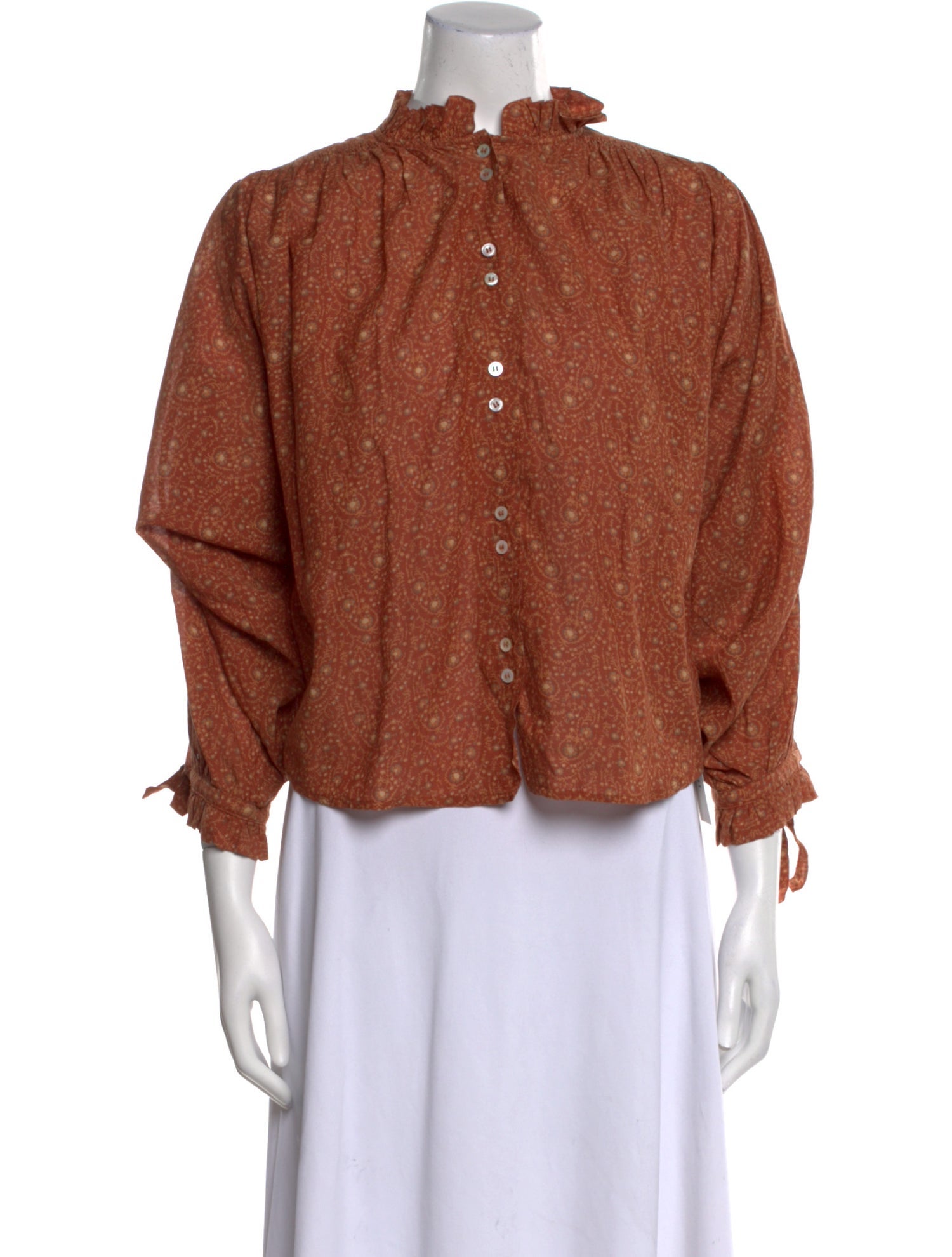 DÔEN Mock Neck Three-Quarter Sleeve Blouse