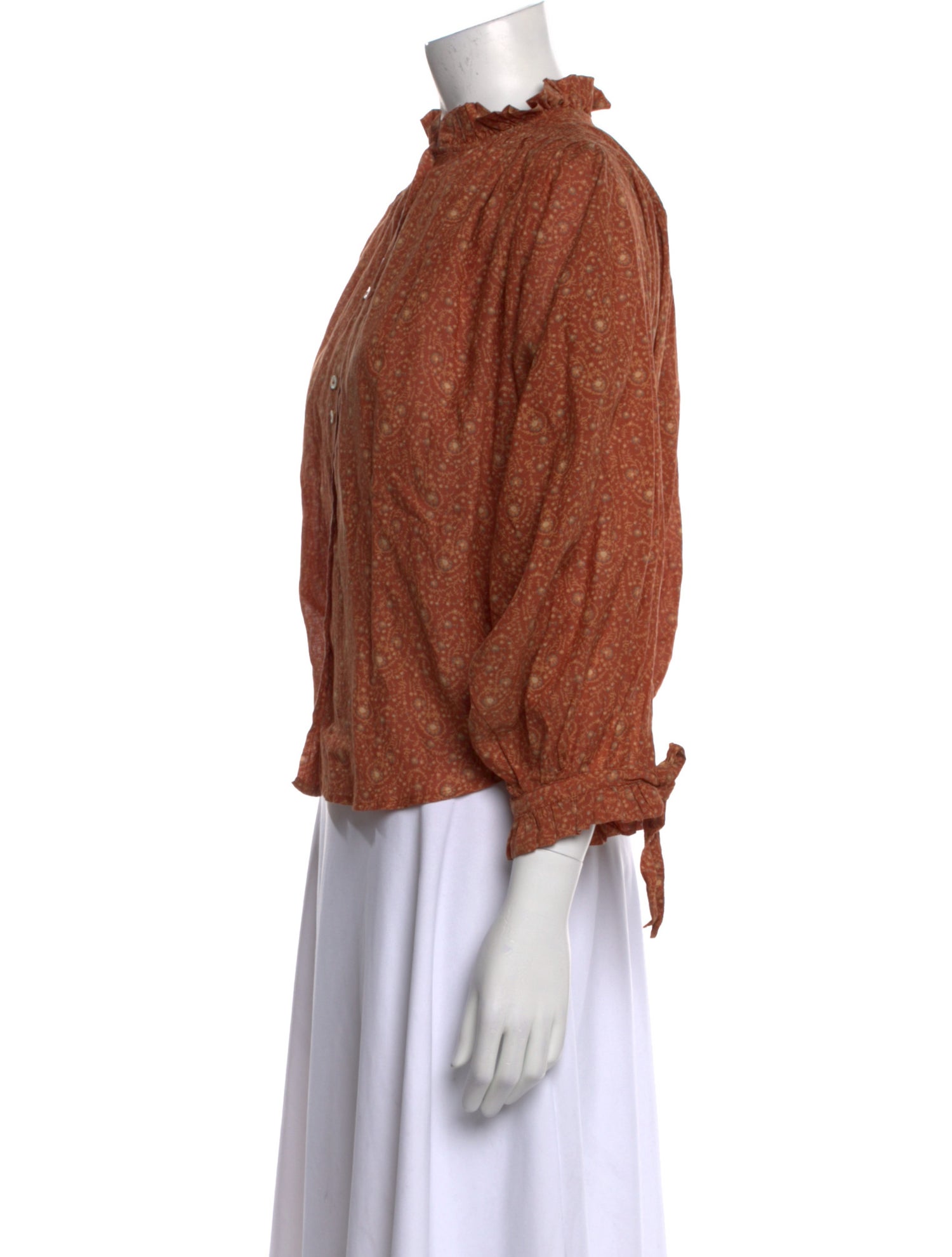 DÔEN Mock Neck Three-Quarter Sleeve Blouse