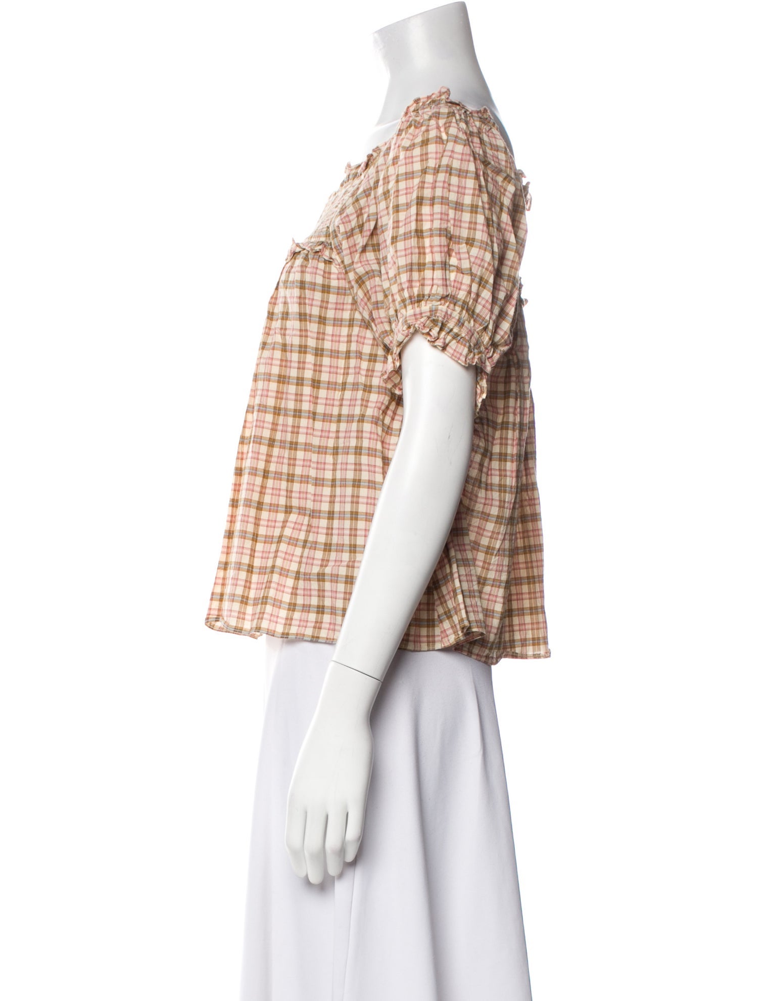 DÔEN Plaid Print Square Neckline Top