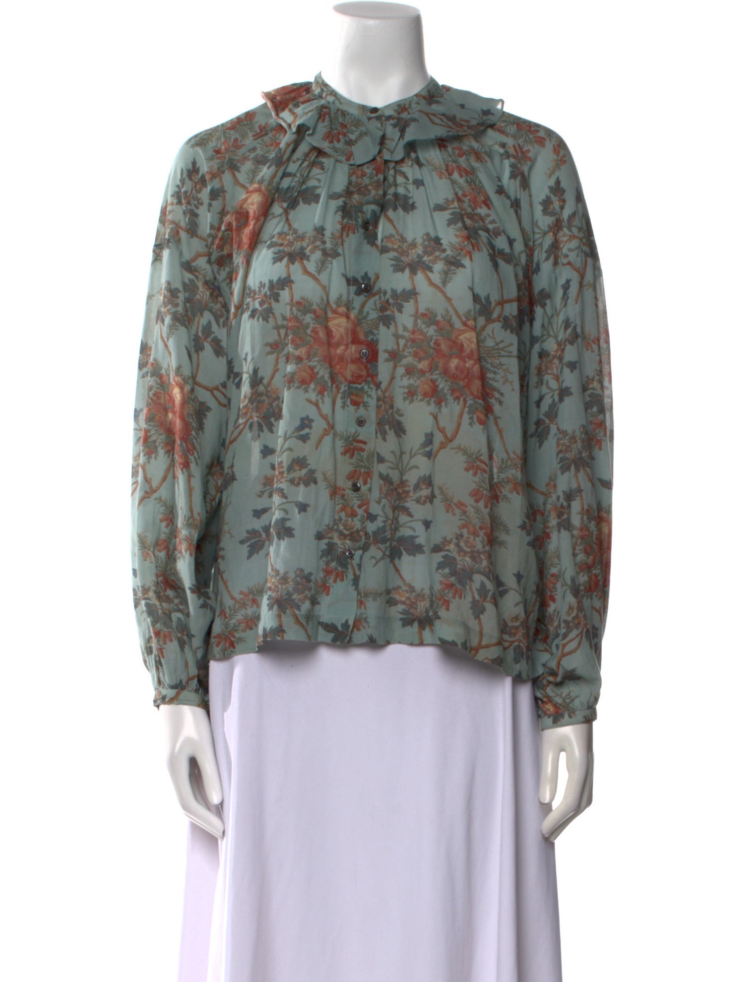 DÔEN Floral Print Crew Neck Blouse