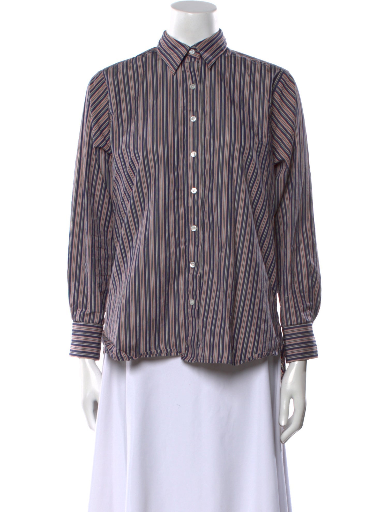 DÔEN Striped Long Sleeve Button-Up Top